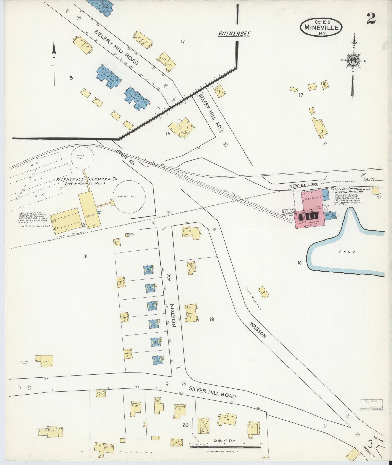 Sanborn Fire Insurance Map from Mineville, Essex County, New York (1916), Sheet #0002 - Historic Sanborn Fire Insurance Map Print, vintage old map wall art, antique decor, genealogy gift, New York New York map