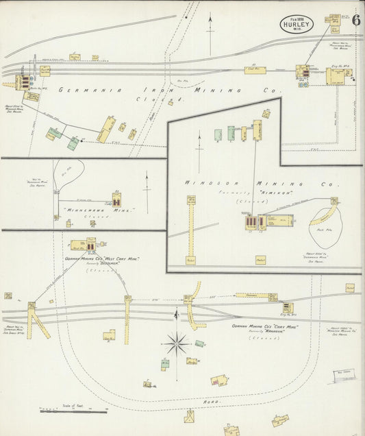Sanborn Fire Insurance Map from Hurley, Iron County, Wisconsin (1898), Sheet #0006 - Historic Sanborn Fire Insurance Map Print, vintage old map wall art, antique decor, genealogy gift, Wisconsin Wisconsin map