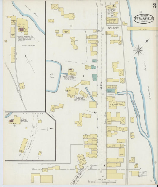 Sanborn Fire Insurance Map from Fort Fairfield, Aroostook County, Maine (1893), Sheet #0003 - Historic Sanborn Fire Insurance Map Print, vintage old map wall art, antique decor, genealogy gift, Maine Maine map