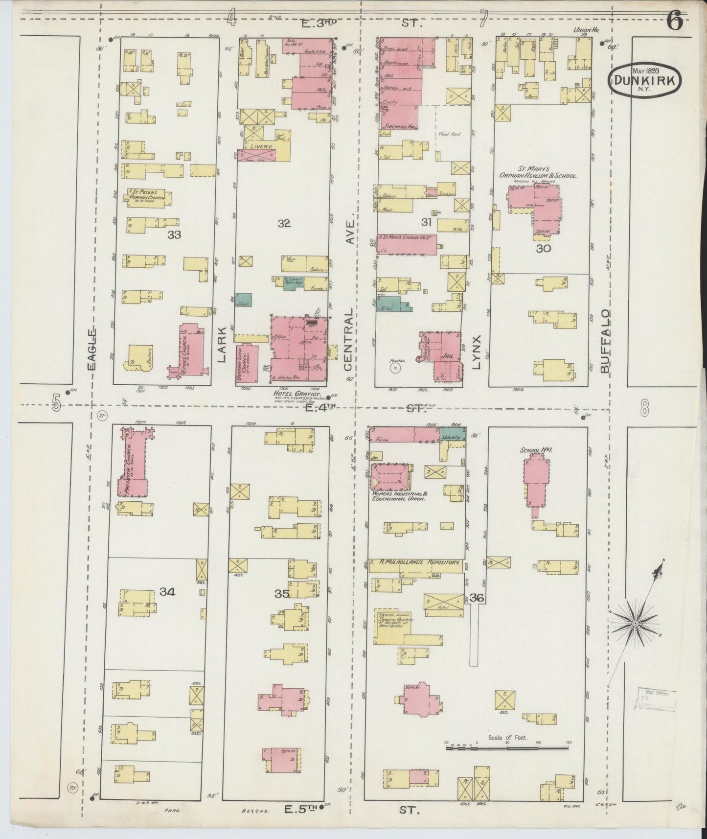 Sanborn Fire Insurance Map from Dunkirk, Chautauqua County, New York (1893), Sheet #0006 - Complete Map Set gallery image, historic Sanborn map, vintage wall art, New York New York