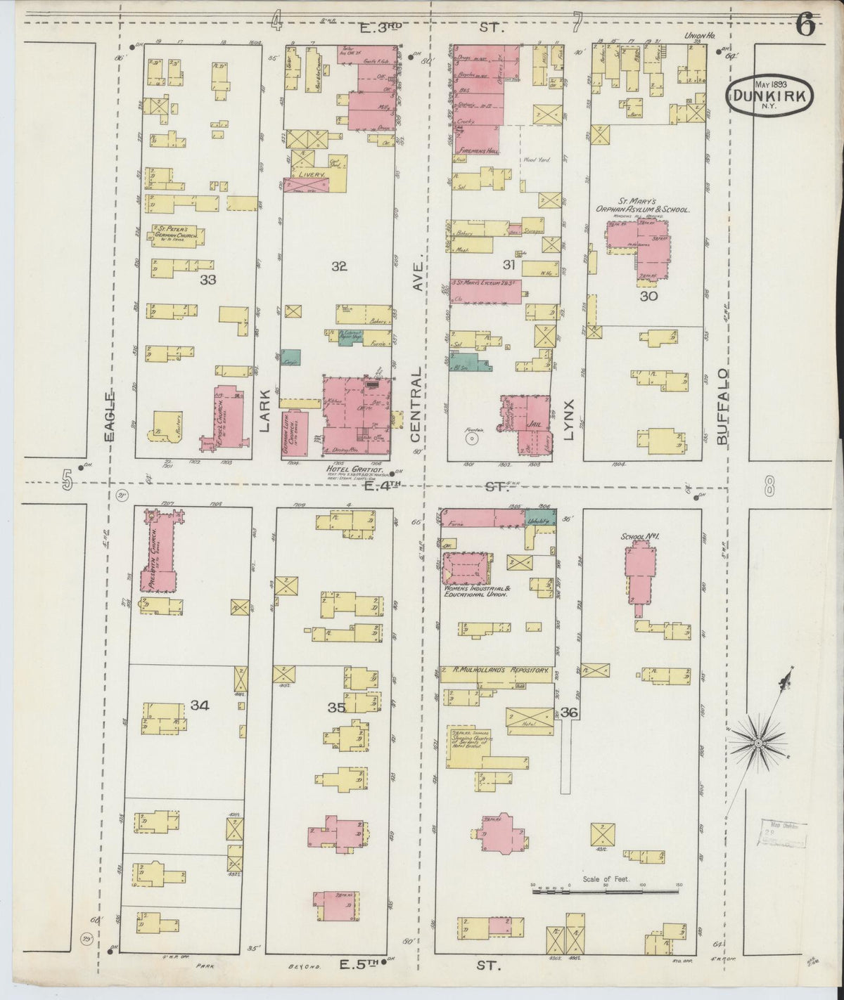 Sanborn Fire Insurance Map from Dunkirk, Chautauqua County, New York (1893), Sheet #0006 - Complete Map Set gallery image, historic Sanborn map, vintage wall art, New York New York