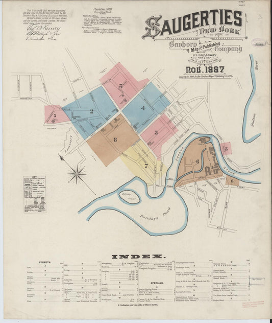 Sanborn Fire Insurance Map from Saugerties, Ulster County, New York (1887), Sheet #0001 - Complete Map Set gallery image, historic Sanborn map, vintage wall art, New York New York