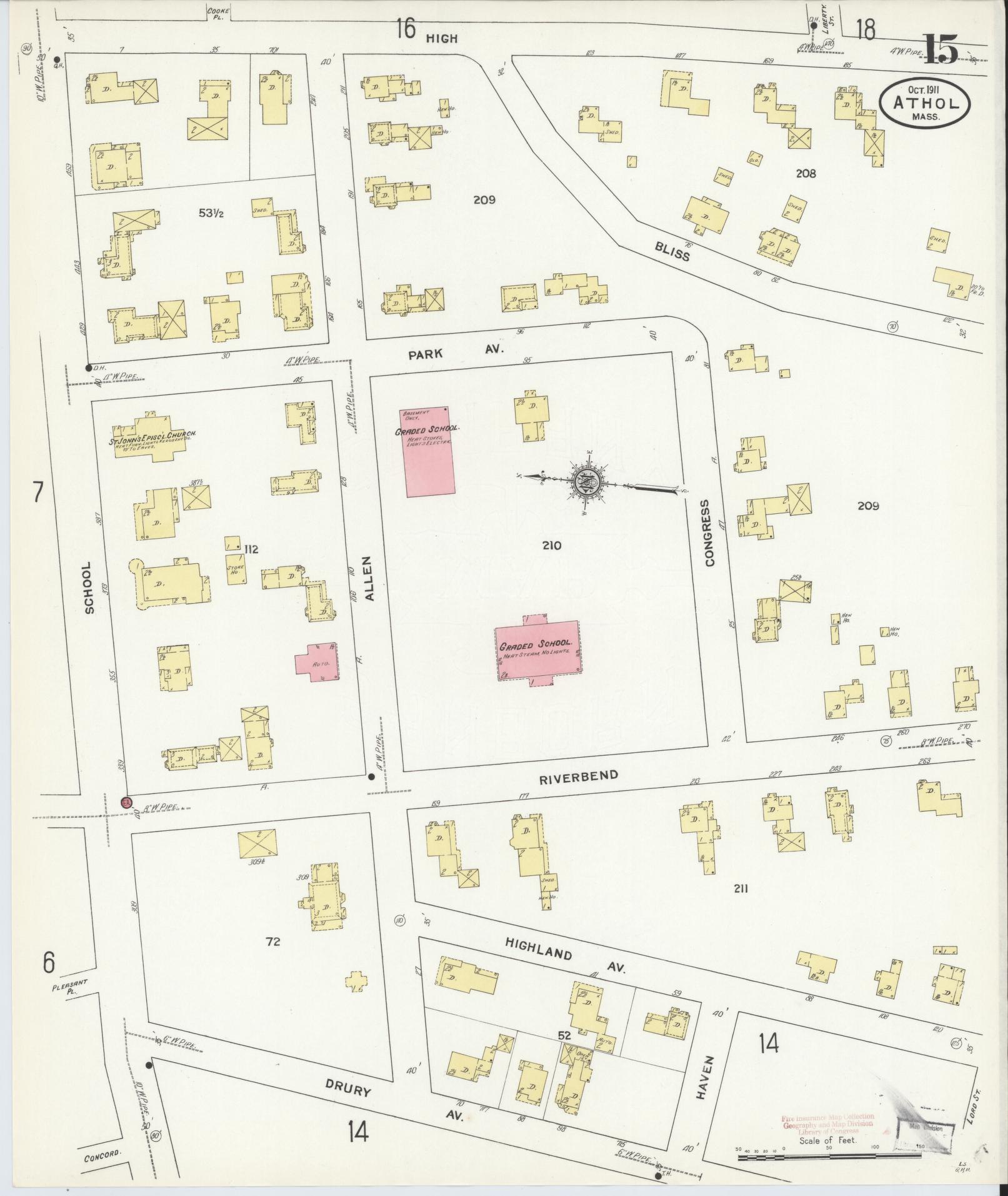 Sanborn Fire Insurance Map from Athol, Worcester County, Massachusetts (1911), Sheet #0015 - Historic Sanborn Fire Insurance Map Print, vintage old map wall art, antique decor, genealogy gift, Massachusetts Massachusetts map