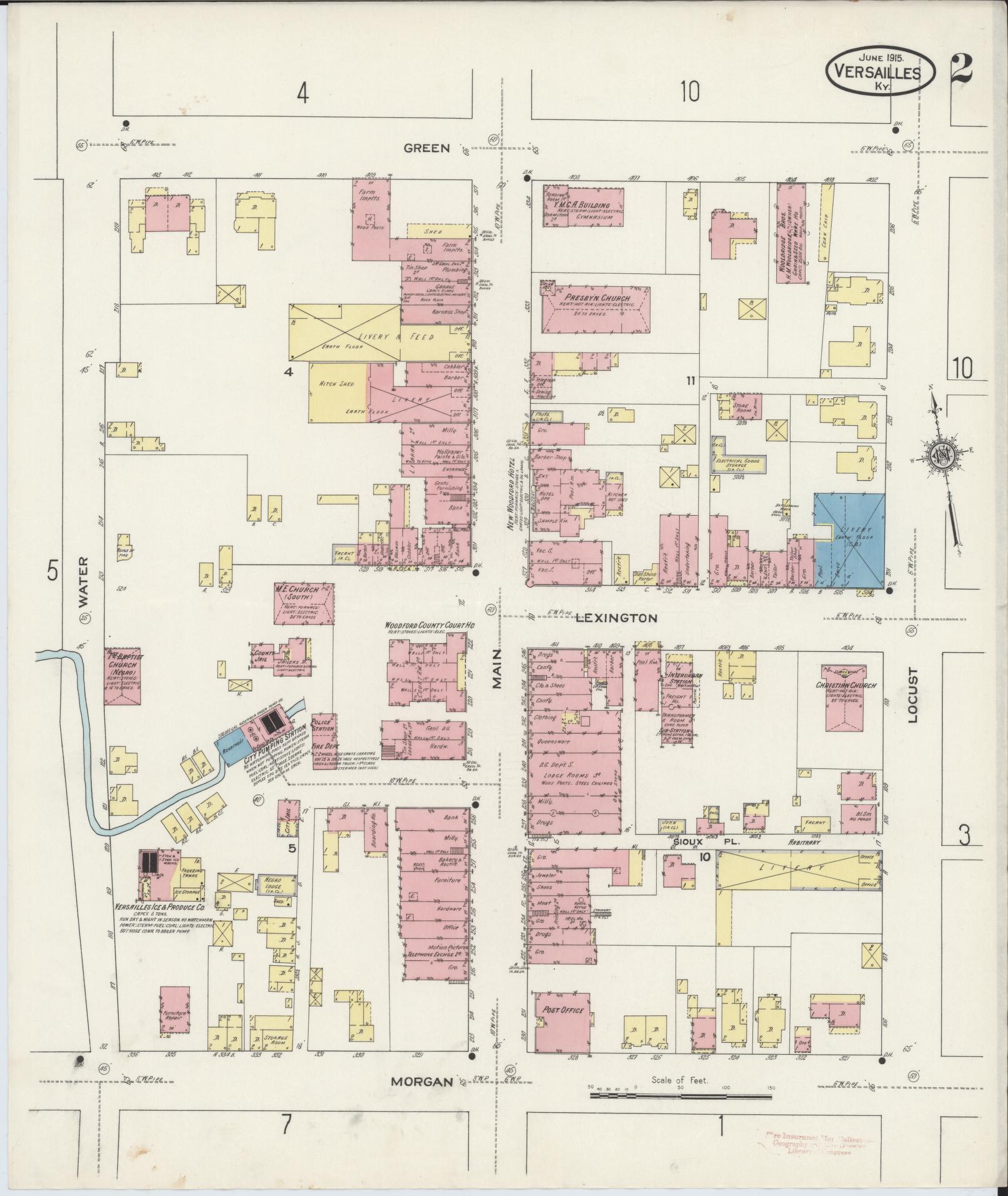 Sanborn Fire Insurance Map from Versailles, Woodford County, Kentucky (1915), Sheet #0002 - Complete Map Set gallery image, historic Sanborn map, vintage wall art, Kentucky Kentucky