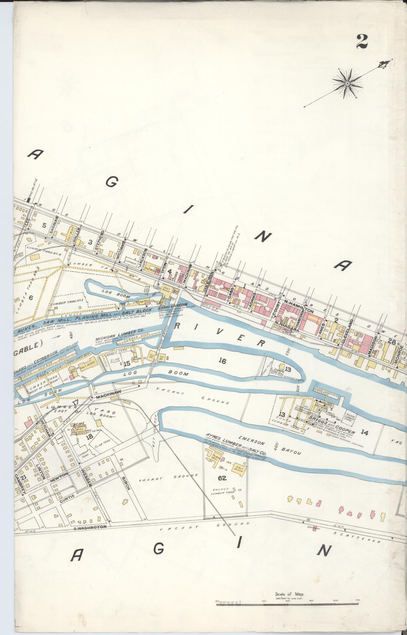 Sanborn Fire Insurance Map from Saginaw, Saginaw County, Michigan (1895), Sheet #0002 - Complete Map Set gallery image, historic Sanborn map, vintage wall art, Michigan Michigan