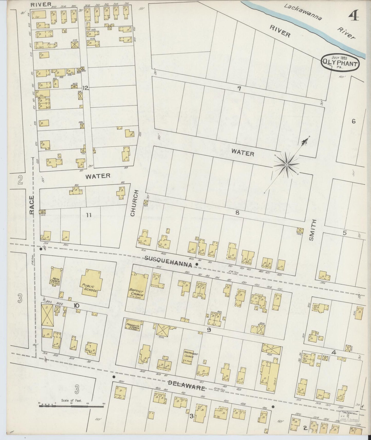 Sanborn Fire Insurance Map from Olyphant, Lackawanna County, Pennsylvania (1893), Sheet #0004 - Complete Map Set gallery image, historic Sanborn map, vintage wall art, Pennsylvania Pennsylvania