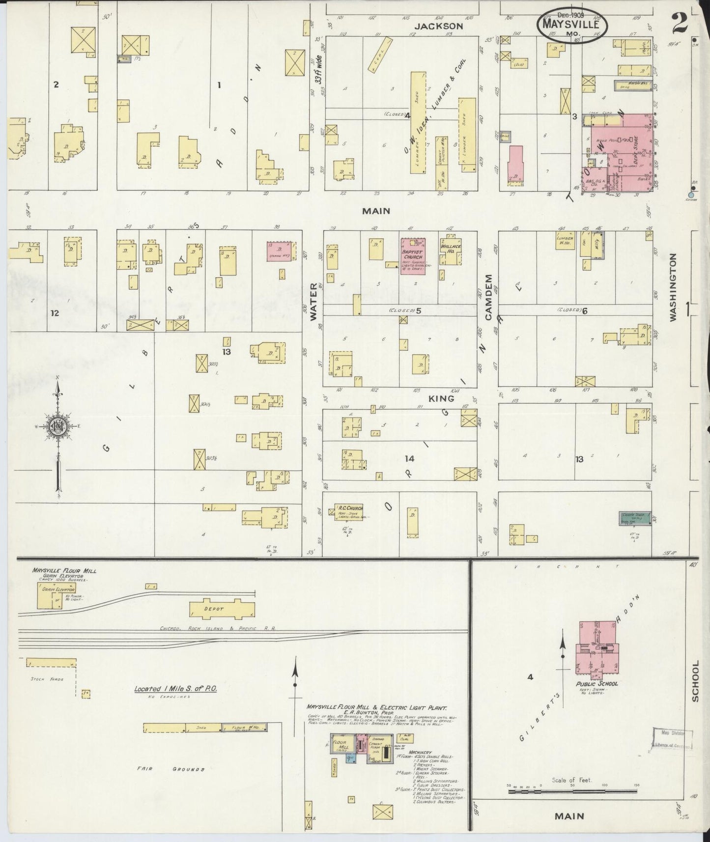 Sanborn Fire Insurance Map from Maysville, DeKalb County, Missouri (1909), Sheet #0002 - Complete Map Set gallery image, historic Sanborn map, vintage wall art, Missouri Missouri
