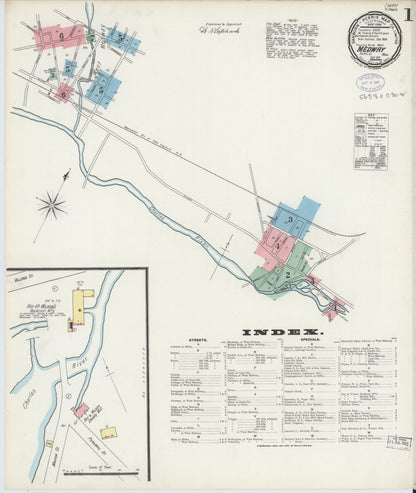 Sanborn Fire Insurance Map from Medway, Norfolk County, Massachusetts (1897), Sheet #0001 - Complete Map Set gallery image, historic Sanborn map, vintage wall art, Massachusetts Massachusetts