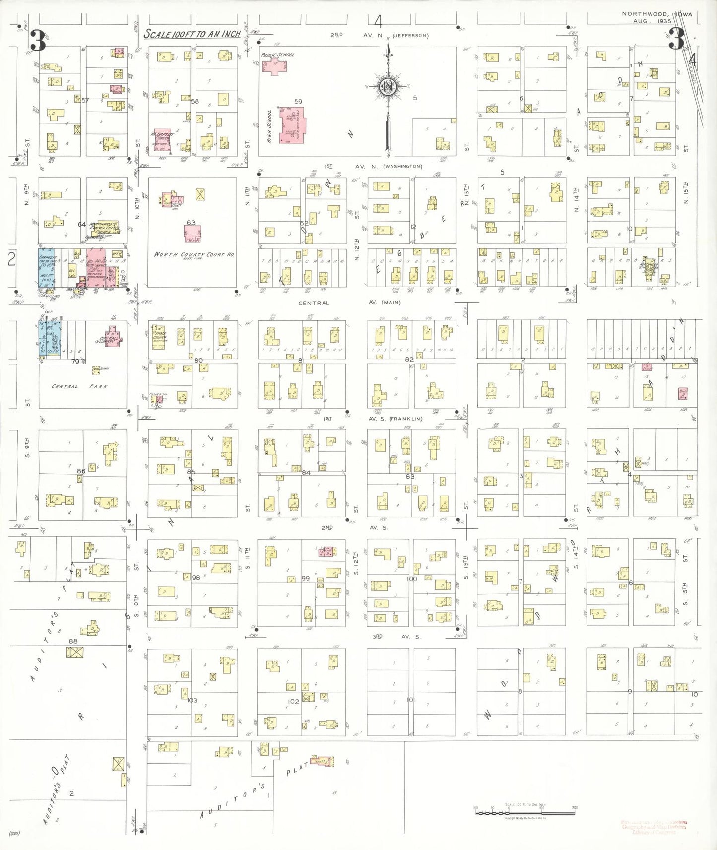 Sanborn Fire Insurance Map from Northwood, Worth County, Iowa (1935), Sheet #0003 - Historic Sanborn Fire Insurance Map Print