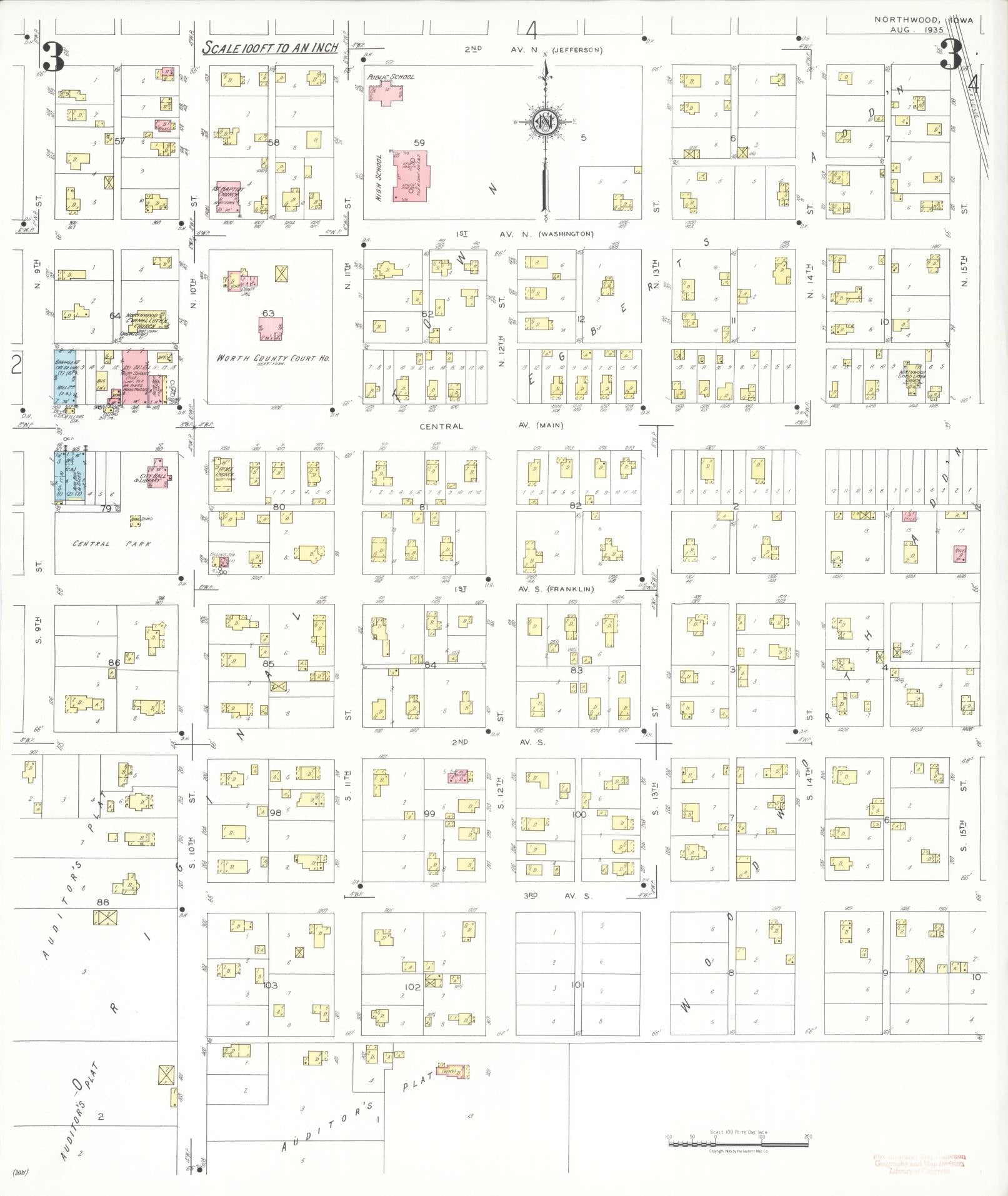 Sanborn Fire Insurance Map from Northwood, Worth County, Iowa (1935), Sheet #0003 - Historic Sanborn Fire Insurance Map Print