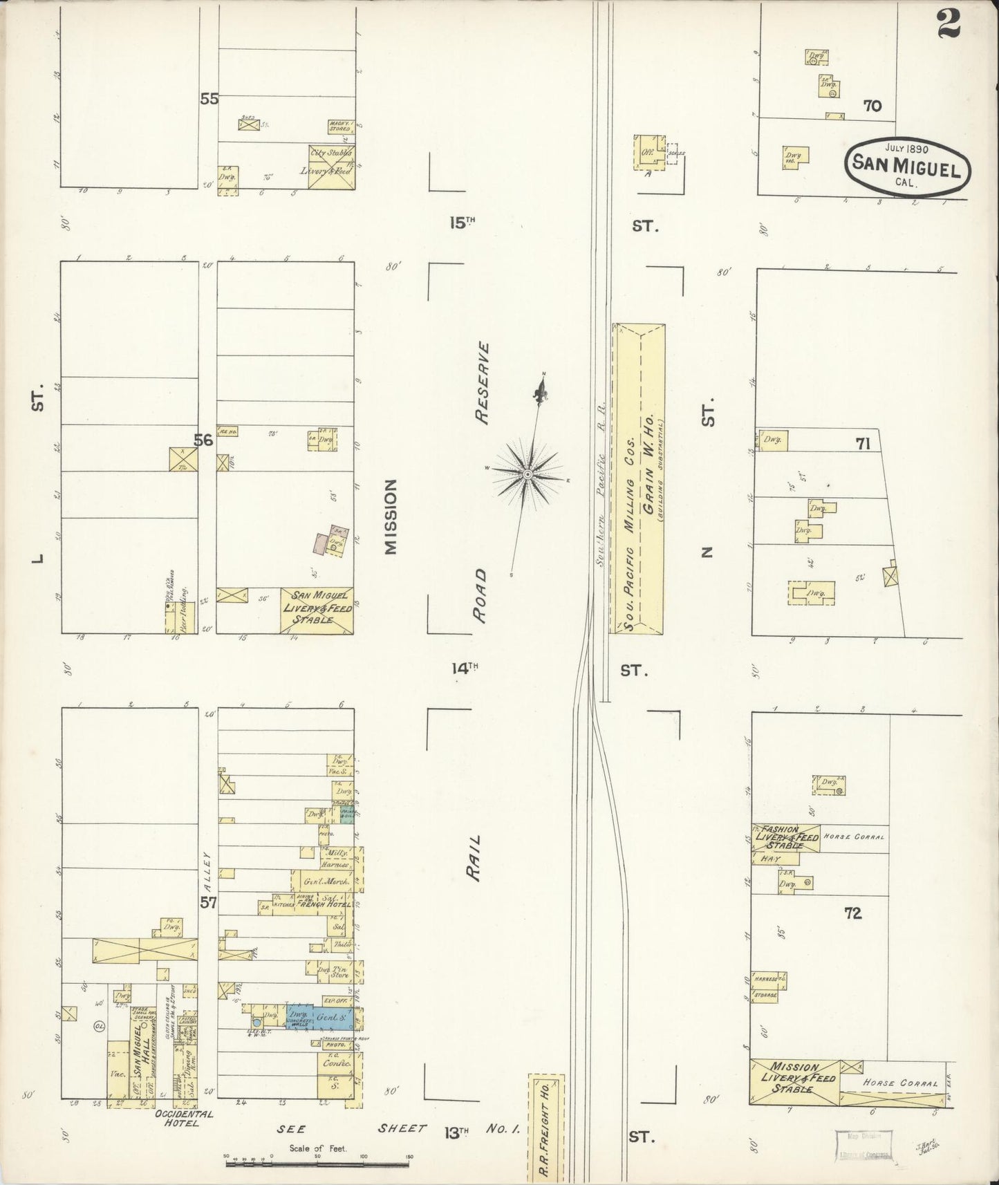 Sanborn Fire Insurance Map from San Miguel, San Luis Obispo County, California (1890), Sheet #0002 - Complete Map Set gallery image, historic Sanborn map, vintage wall art, California California