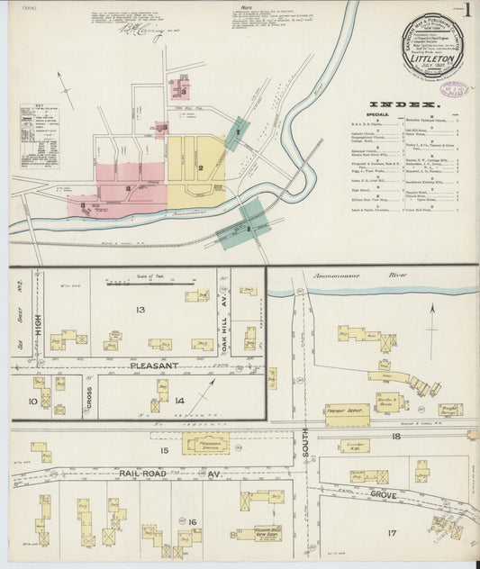 Sanborn Fire Insurance Map from Littleton, Grafton County, New Hampshire (1887), Sheet #0001 - Historic Sanborn Fire Insurance Map Print, vintage old map wall art, antique decor, genealogy gift, New Hampshire New Hampshire map