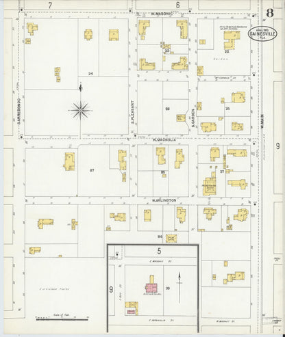 Sanborn Fire Insurance Map from Gainesville, Alachua County, Florida (1903), Sheet #0008 - Complete Map Set gallery image, historic Sanborn map, vintage wall art, Florida Florida