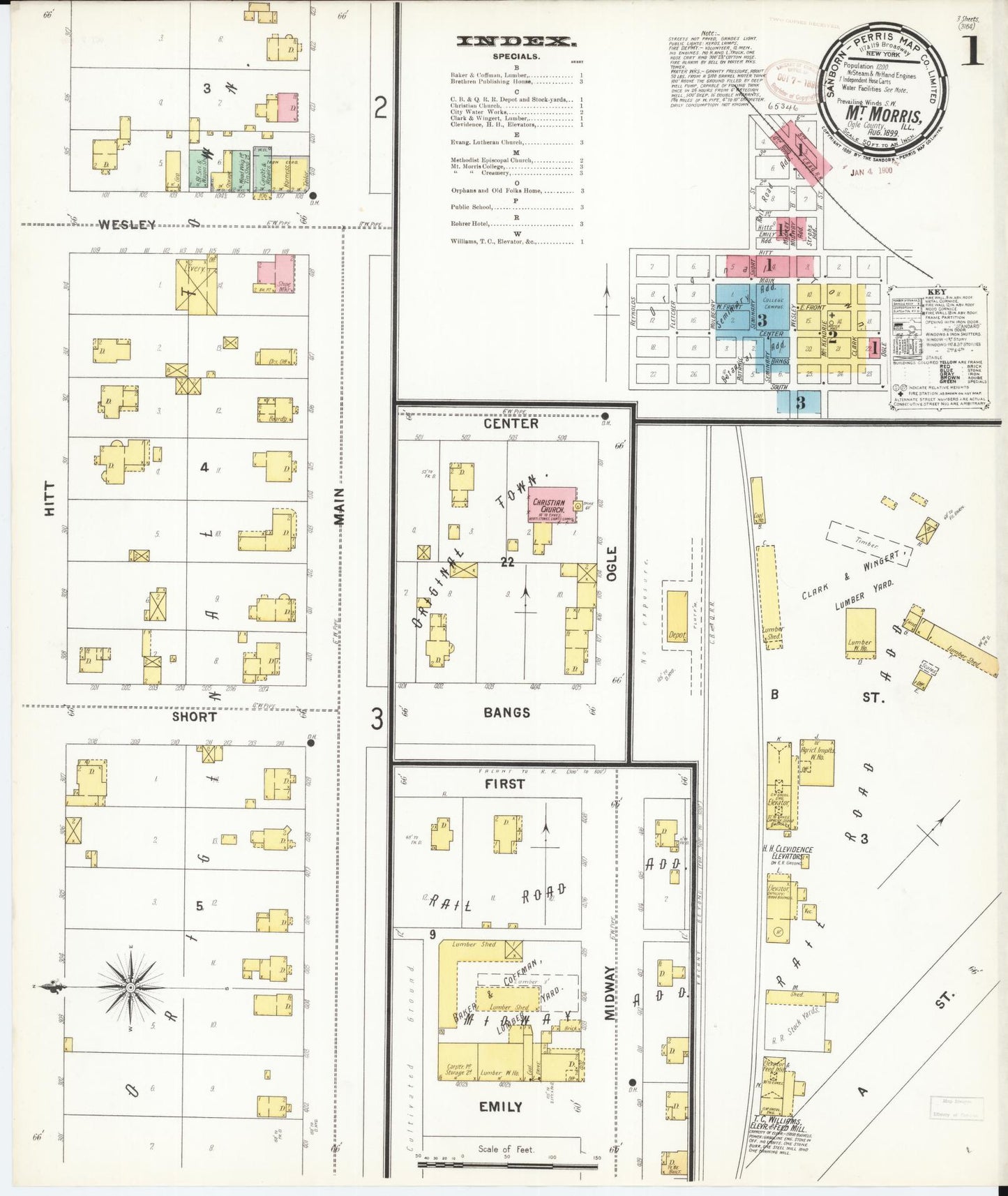 Sanborn Fire Insurance Map from Mount Morris, Ogle County, Illinois (1899), Sheet #0001 - Historic Sanborn Fire Insurance Map Print, vintage old map wall art, antique decor, genealogy gift, Illinois Illinois map