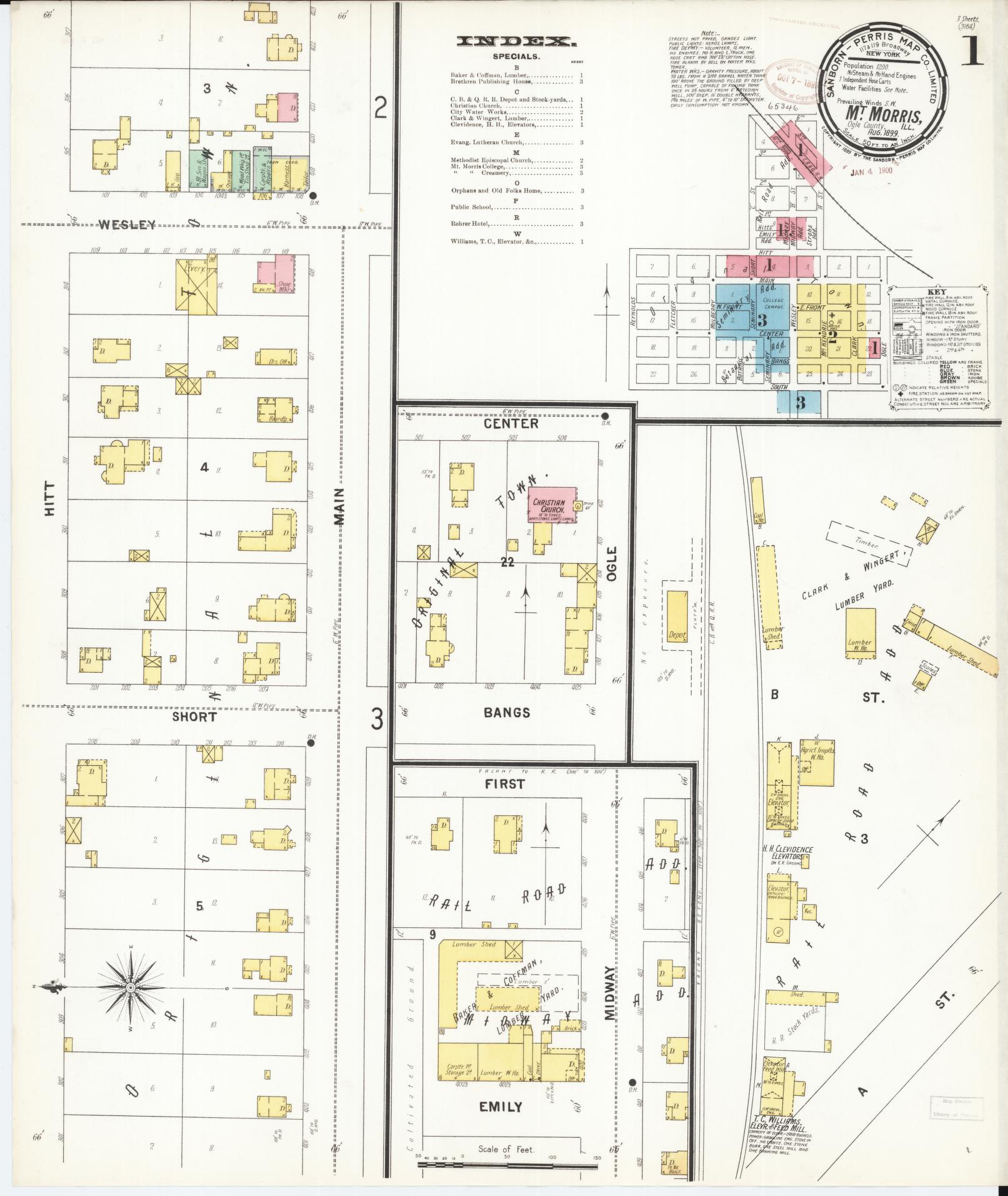 Sanborn Fire Insurance Map from Mount Morris, Ogle County, Illinois (1899), Sheet #0001 - Historic Sanborn Fire Insurance Map Print, vintage old map wall art, antique decor, genealogy gift, Illinois Illinois map
