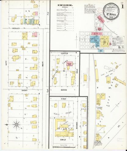 Sanborn Fire Insurance Map from Mount Morris, Ogle County, Illinois (1899), Sheet #0001 - Historic Sanborn Fire Insurance Map Print, vintage old map wall art, antique decor, genealogy gift, Illinois Illinois map