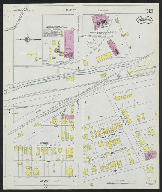 Sanborn Fire Insurance Map from Anniston, Calhoun County, Alabama (1910), Sheet #0035 - Historic Sanborn Fire Insurance Map Print, vintage old map wall art, antique decor, genealogy gift, Alabama Alabama map