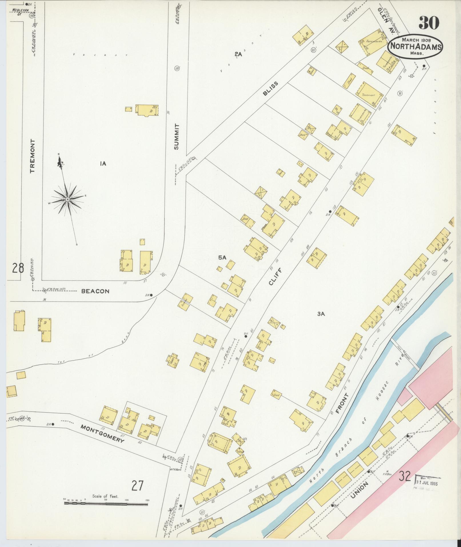Sanborn Fire Insurance Map from North Adams, Berkshire County, Massachusetts (1908), Sheet #0030 - Historic Sanborn Fire Insurance Map Print, vintage old map wall art, antique decor, genealogy gift, Massachusetts Massachusetts map