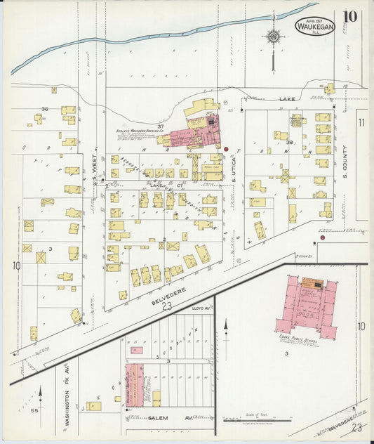 Sanborn Fire Insurance Map from Waukegan, Lake County, Illinois (1917), Sheet #0010 - Historic Sanborn Fire Insurance Map Print, vintage old map wall art, antique decor, genealogy gift, Illinois Illinois map
