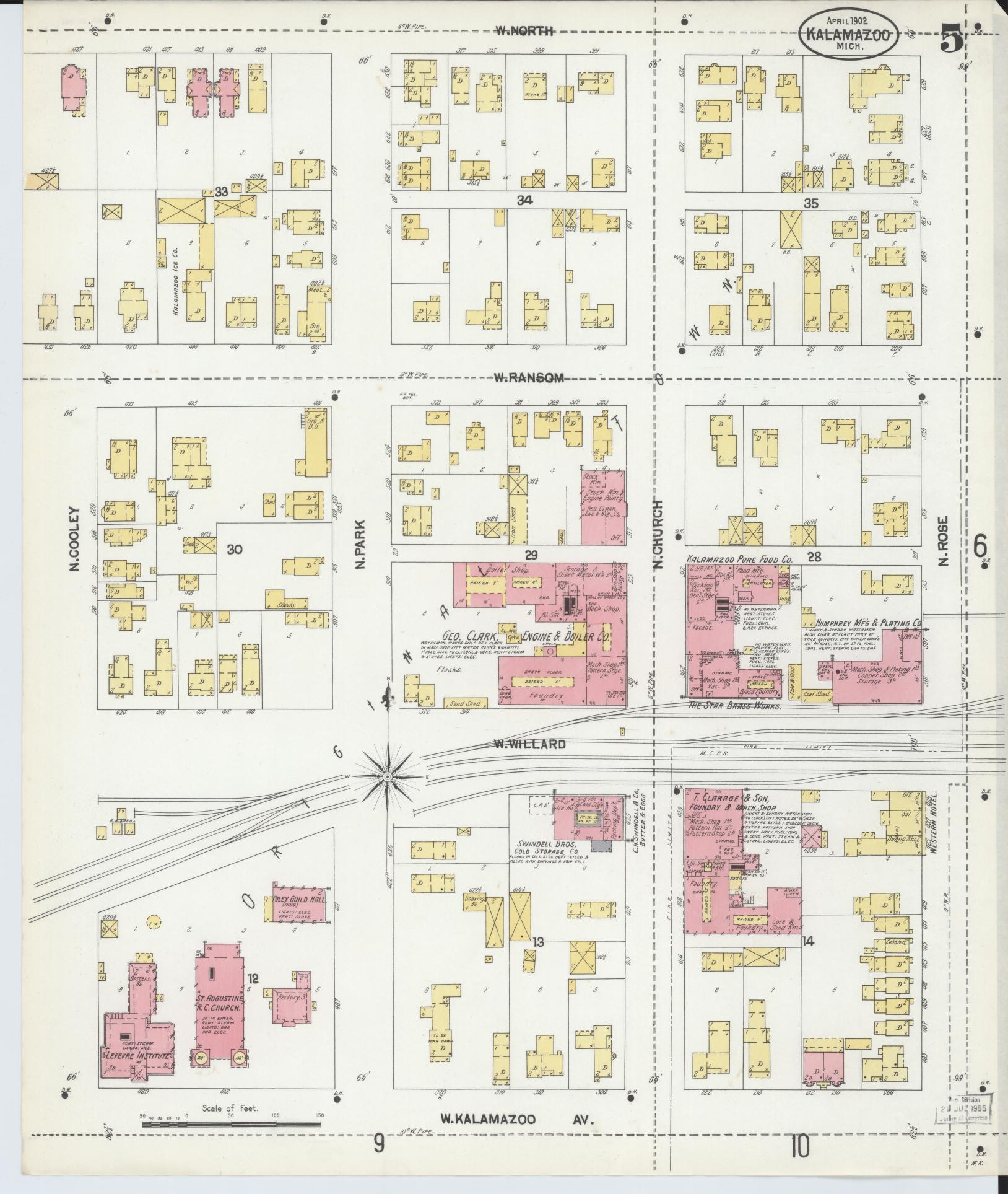 Sanborn Fire Insurance Map from Kalamazoo, Kalamazoo County, Michigan (1902), Sheet #0005 - Complete Map Set gallery image, historic Sanborn map, vintage wall art, Michigan Michigan