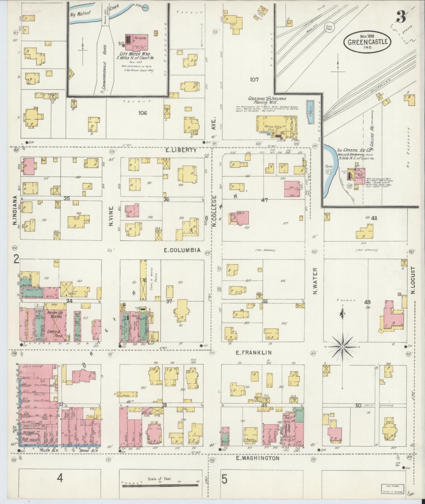 Sanborn Fire Insurance Map from Greencastle, Putnam County, Indiana (1898), Sheet #0003 - Complete Map Set gallery image, historic Sanborn map, vintage wall art, Indiana Indiana