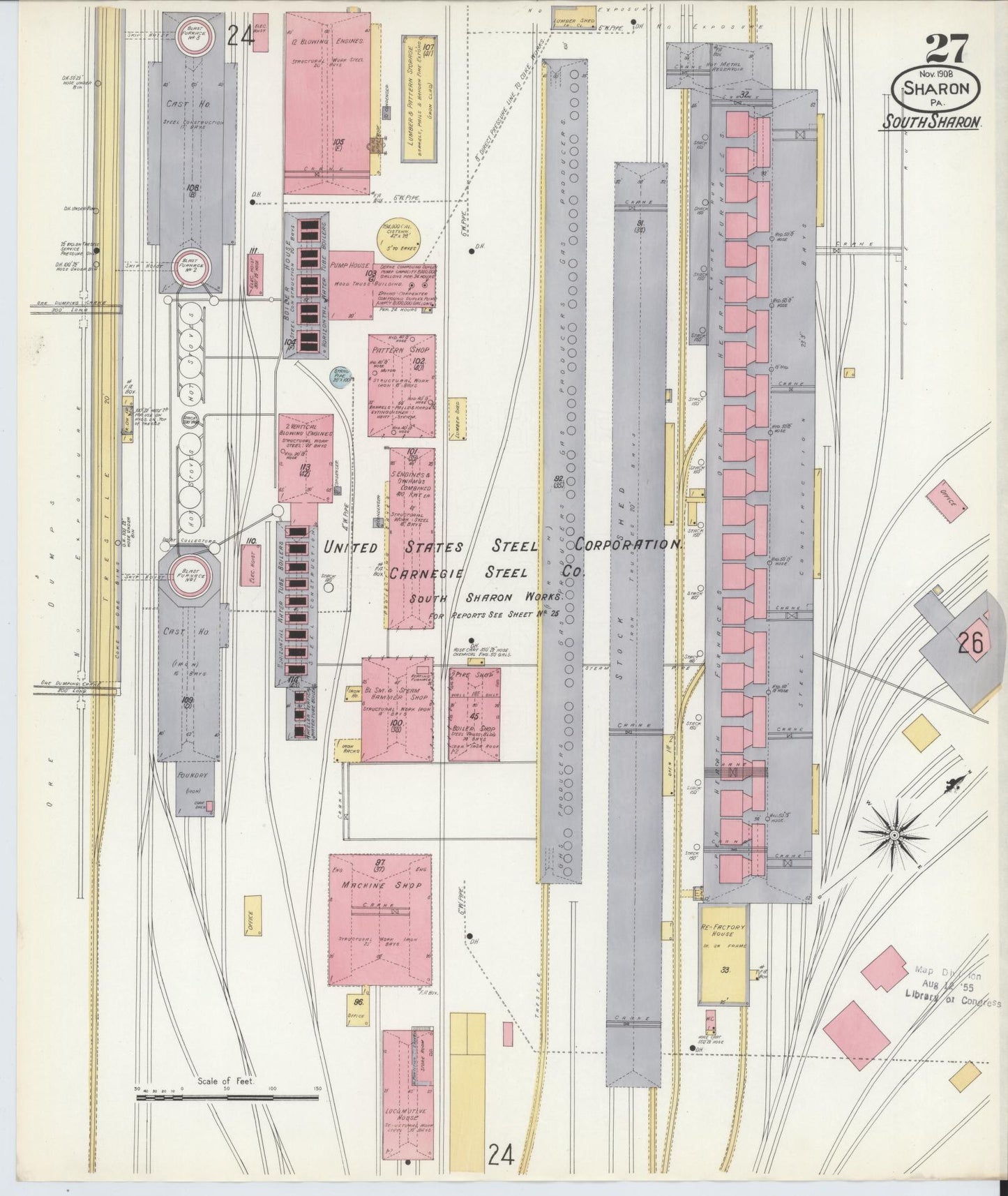 Sanborn Fire Insurance Map from Sharon, Mercer County, Pennsylvania. (1908), Sheet 27 – Historic Sanborn Fire Insurance Map Print