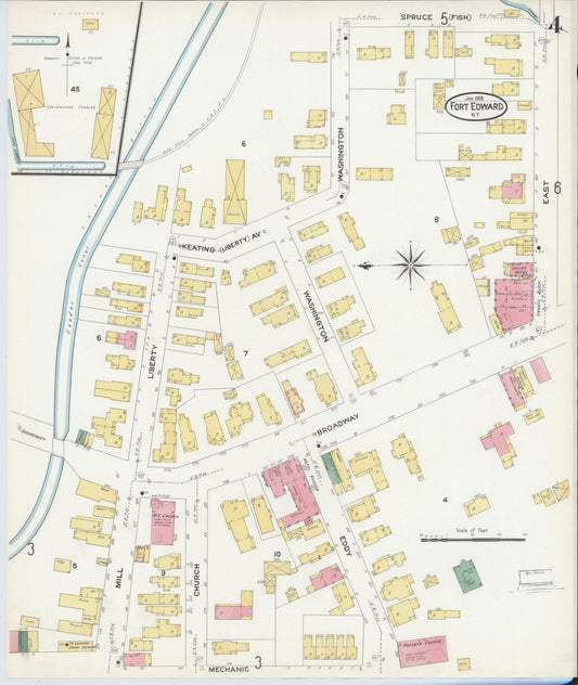Sanborn Fire Insurance Map from Fort Edward, Washington County, New York (1909), Sheet #0004 - Historic Sanborn Fire Insurance Map Print, vintage old map wall art, antique decor, genealogy gift, New York New York map