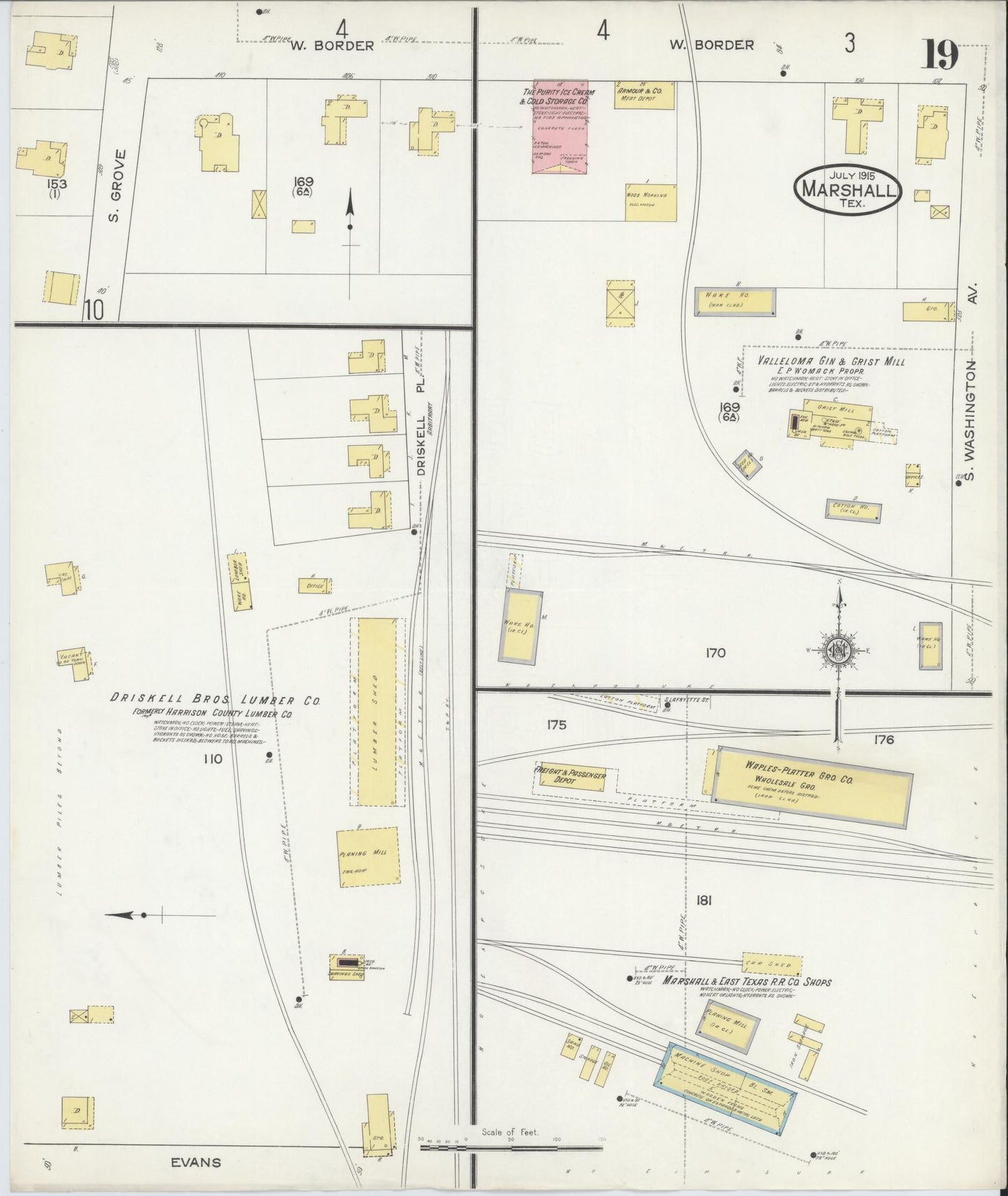 Sanborn Fire Insurance Map from Marshall, Harrison County, Texas (1915), Sheet #0019 - Historic Sanborn Fire Insurance Map Print, vintage old map wall art, antique decor, genealogy gift, Texas Texas map