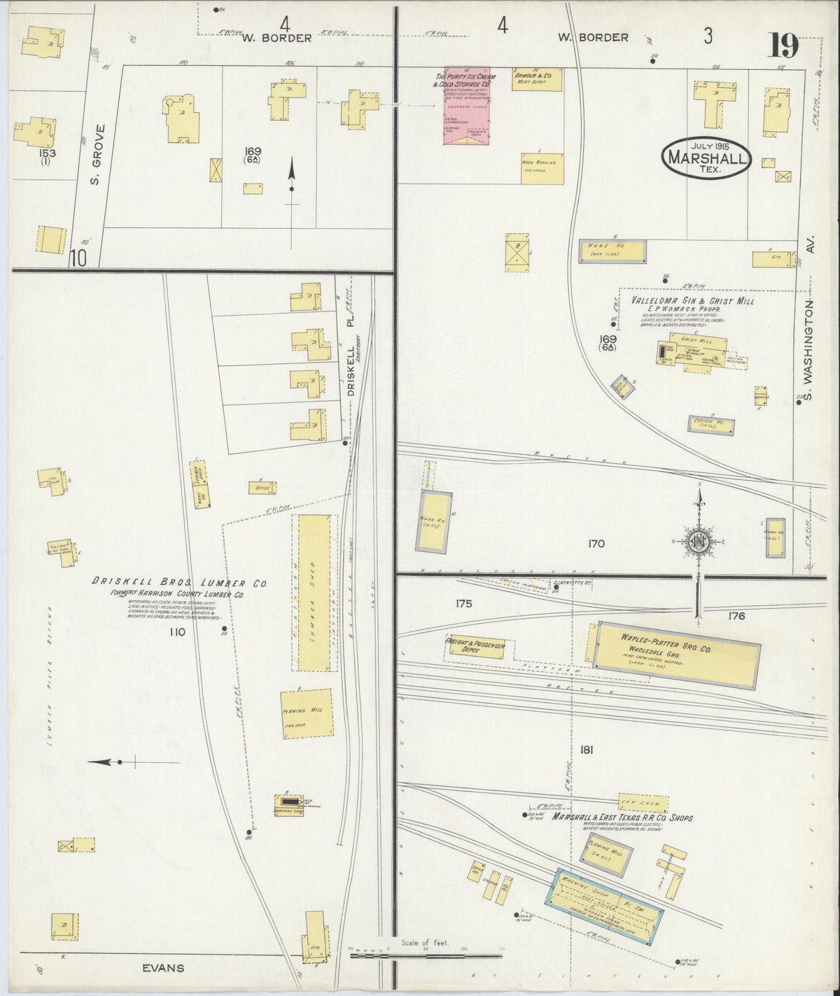 Sanborn Fire Insurance Map from Marshall, Harrison County, Texas (1915), Sheet #0019 - Historic Sanborn Fire Insurance Map Print, vintage old map wall art, antique decor, genealogy gift, Texas Texas map