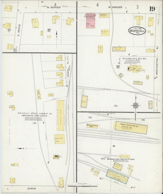 Sanborn Fire Insurance Map from Marshall, Harrison County, Texas (1915), Sheet #0019 - Historic Sanborn Fire Insurance Map Print, vintage old map wall art, antique decor, genealogy gift, Texas Texas map