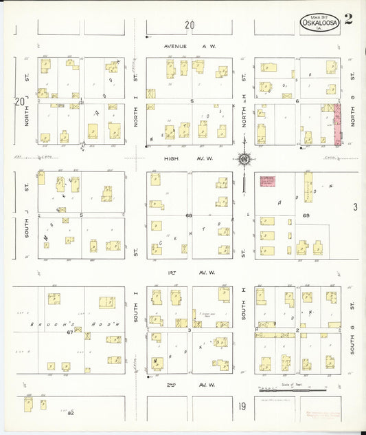 Sanborn Fire Insurance Map from Oskaloosa, Mahaska County, Iowa (1917), Sheet #0002 - Historic Sanborn Fire Insurance Map Print, vintage old map wall art