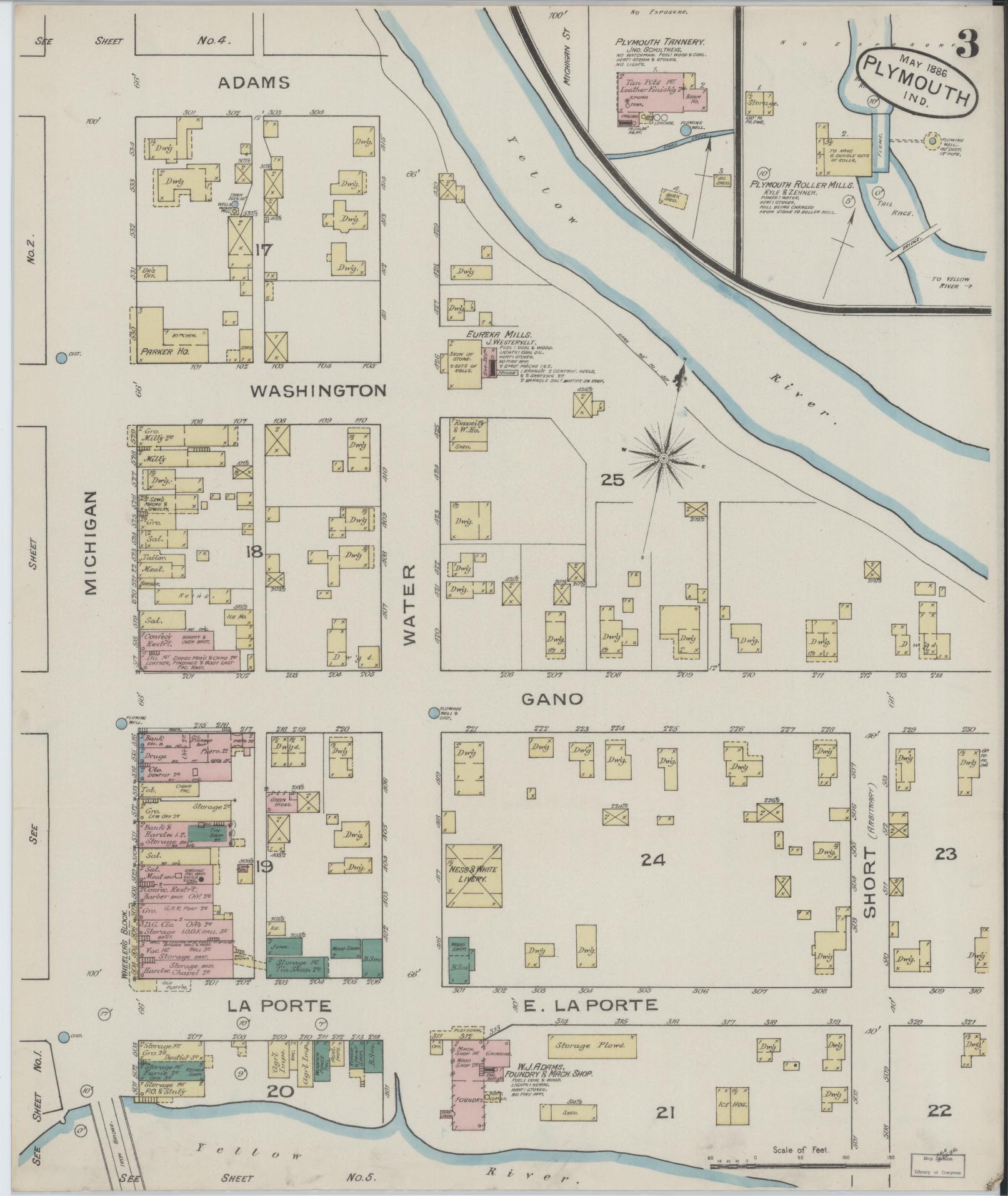 Sanborn Fire Insurance Map from Plymouth, Marhshall County, Indiana (1886), Sheet #0003 - Complete Map Set gallery image, historic Sanborn map, vintage wall art, Indiana Indiana