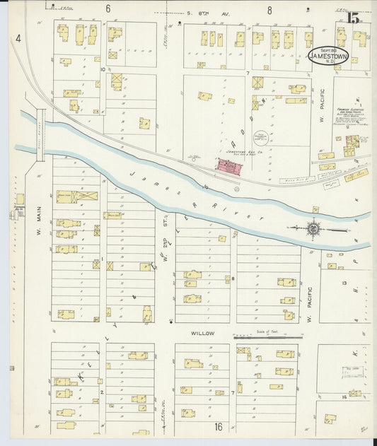 Sanborn Fire Insurance Map from Jamestown, Stutsman County, North Dakota (1913), Sheet #0015 - Historic Sanborn Fire Insurance Map Print, vintage old map wall art, antique decor, genealogy gift, North Dakota North Dakota map