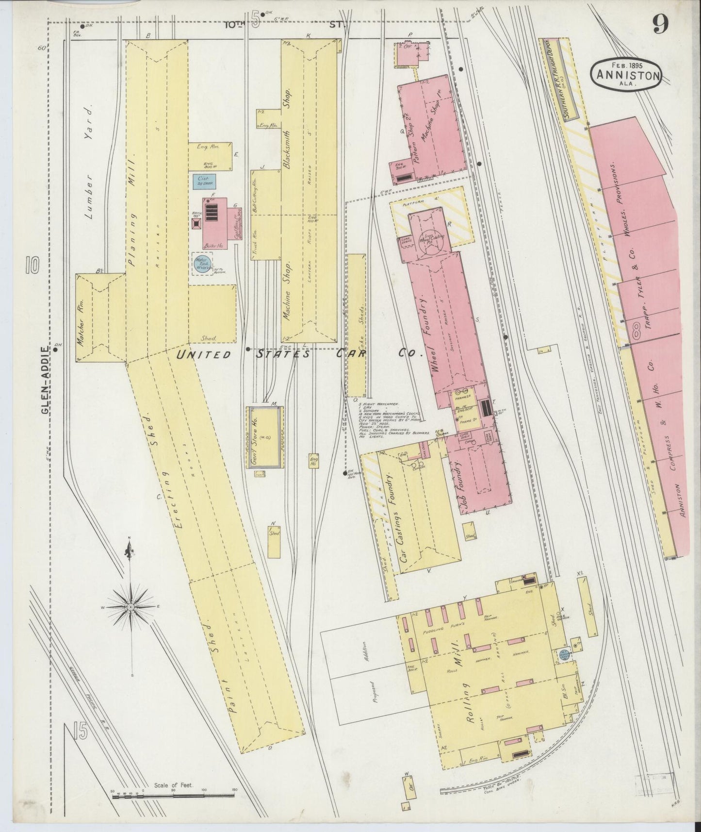 Sanborn Fire Insurance Map from Anniston, Calhoun County, Alabama (1895), Sheet #0009 - Complete Map Set gallery image, historic Sanborn map, vintage wall art, Alabama Alabama