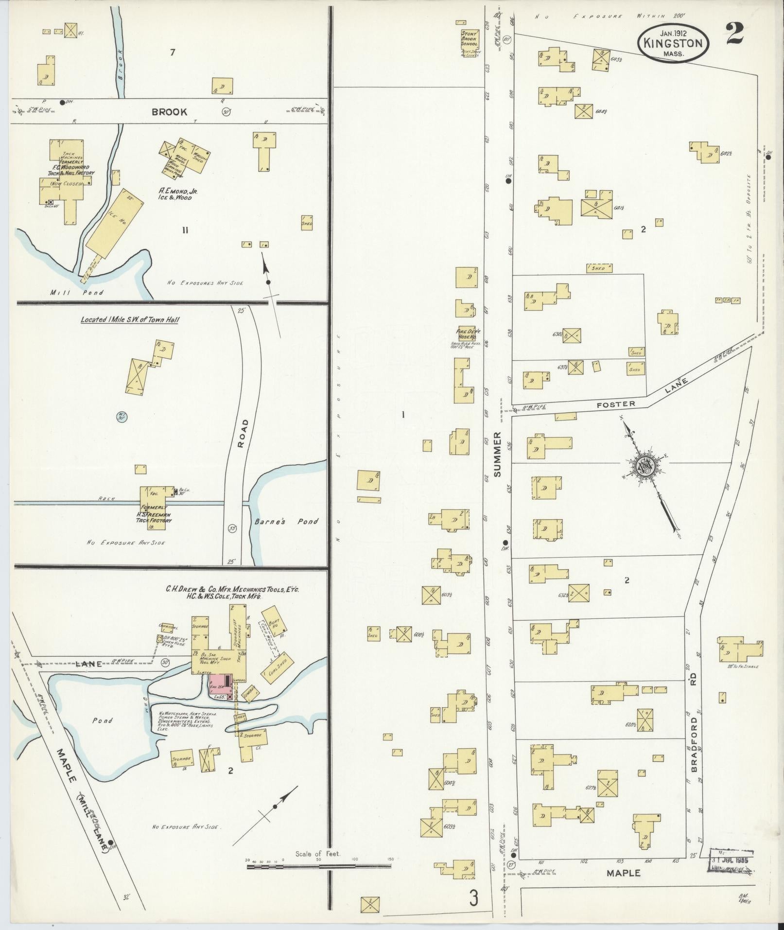 Sanborn Fire Insurance Map from Kingston, Plymouth County, Massachusetts (1912), Sheet #0002 - Historic Sanborn Fire Insurance Map Print, vintage old map wall art, antique decor, genealogy gift, Massachusetts Massachusetts map