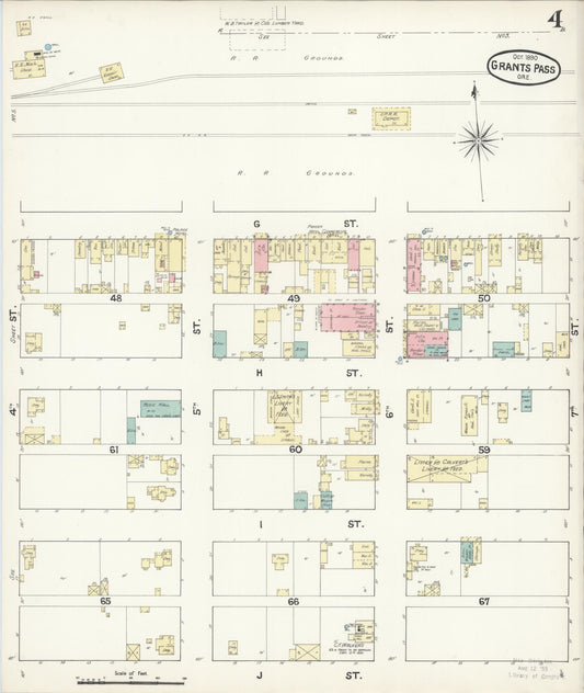 Sanborn Fire Insurance Map from Grants Pass, Josephine County, Oregon (1890), Sheet #0004 - Historic Sanborn Fire Insurance Map Print, vintage old map wall art, antique decor, genealogy gift, Oregon Oregon map