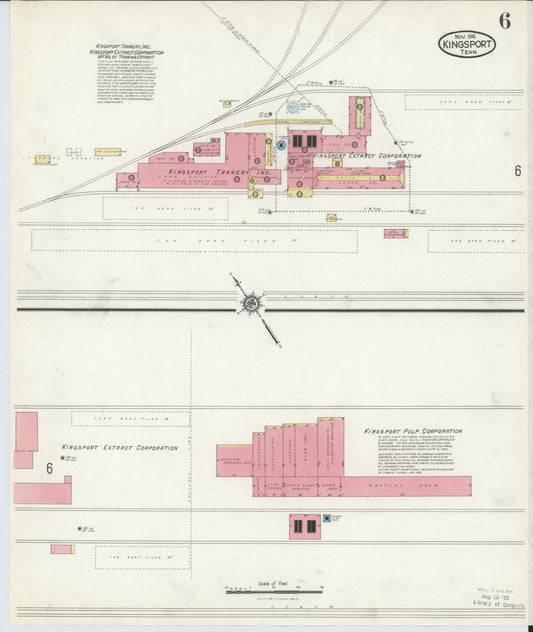 Sanborn Fire Insurance Map from Kingsport, Sullivan County, Tennessee (1916), Sheet #0006 - Historic Sanborn Fire Insurance Map Print, vintage old map wall art, antique decor, genealogy gift, Tennessee Tennessee map