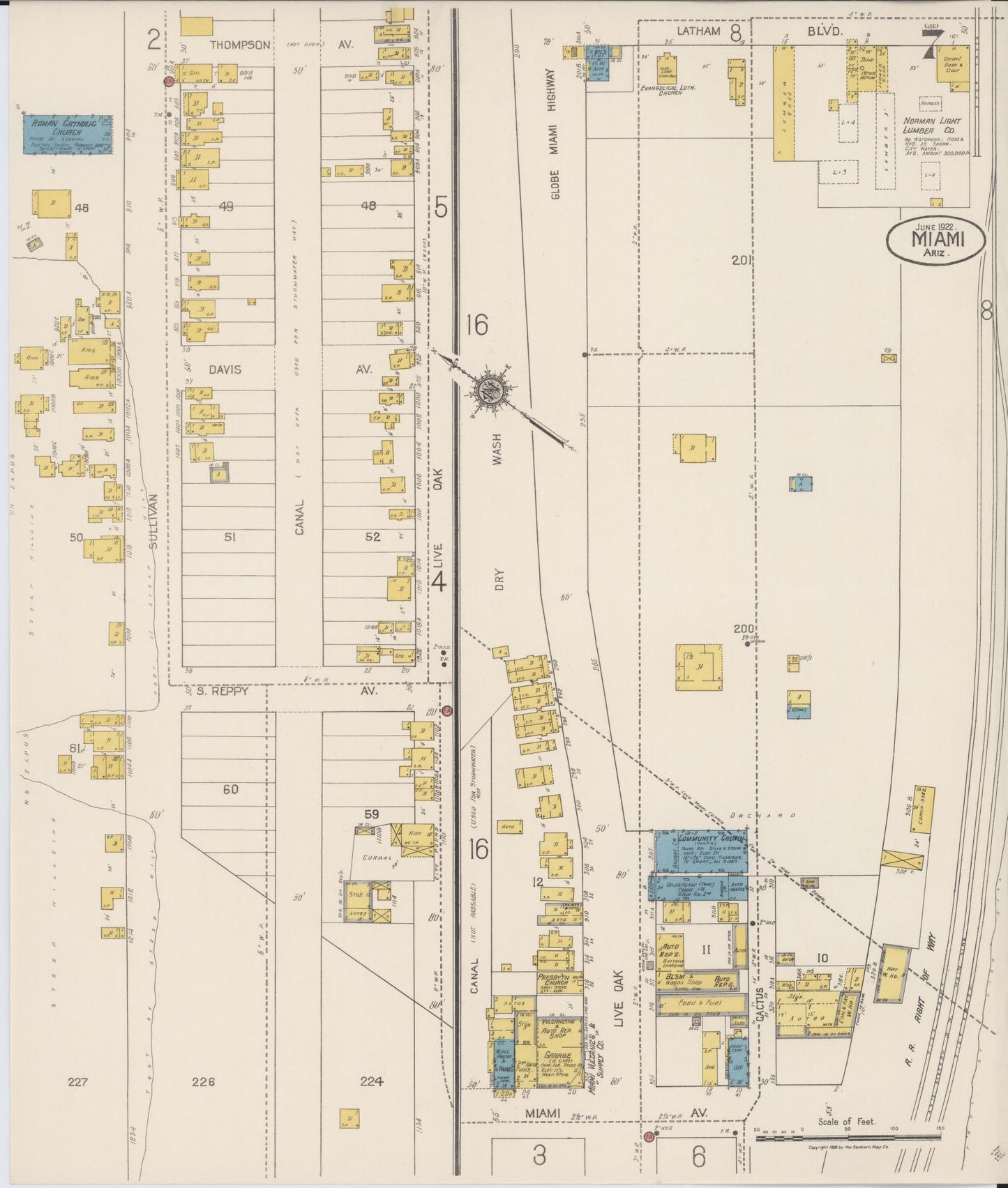 Sanborn Fire Insurance Map from Miami, Gila County, Arizona (1922), Sheet #0007 - Complete Map Set gallery image, historic Sanborn map, vintage wall art, Arizona Arizona