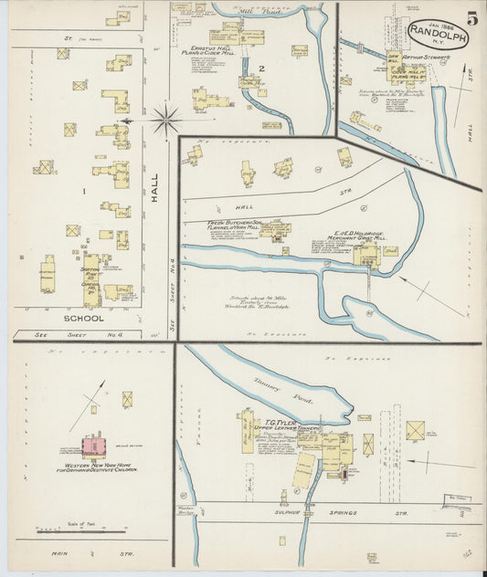 Sanborn Fire Insurance Map from Randolph, Cattaraugus County, New York (1885), Sheet #0005 - Historic Sanborn Fire Insurance Map Print, vintage old map wall art, antique decor, genealogy gift, New York New York map
