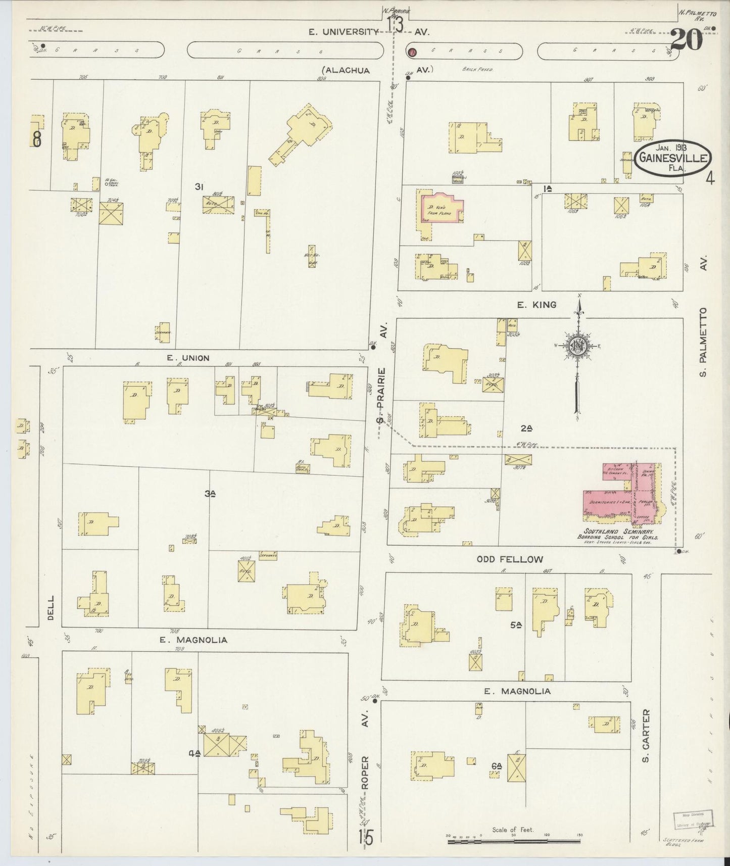 Sanborn Fire Insurance Map from Gainesville, Alachua County, Florida (1913), Sheet #0020 - Historic Sanborn Fire Insurance Map Print, vintage old map wall art, antique decor, genealogy gift, Florida Florida map