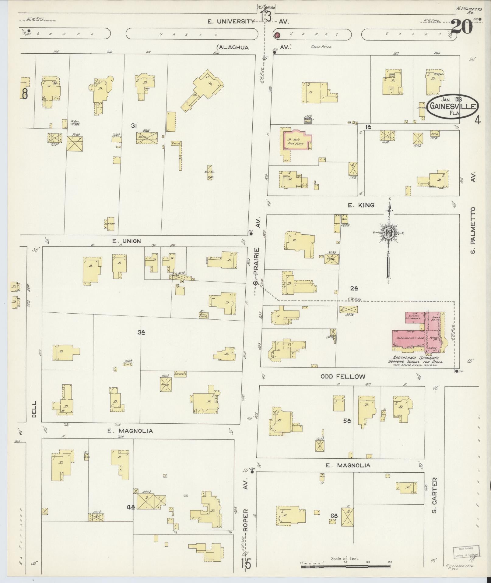 Sanborn Fire Insurance Map from Gainesville, Alachua County, Florida (1913), Sheet #0020 - Historic Sanborn Fire Insurance Map Print, vintage old map wall art, antique decor, genealogy gift, Florida Florida map