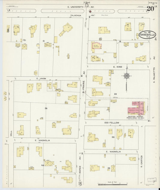 Sanborn Fire Insurance Map from Gainesville, Alachua County, Florida (1913), Sheet #0020 - Historic Sanborn Fire Insurance Map Print, vintage old map wall art, antique decor, genealogy gift, Florida Florida map