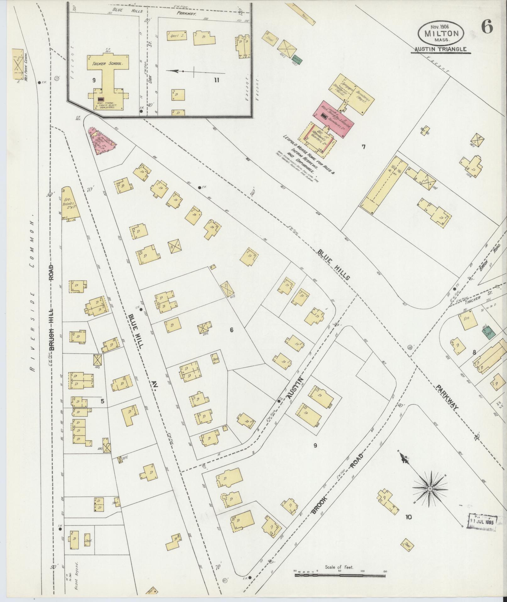 Sanborn Fire Insurance Map from Milton, Norfolk County, Massachusetts (1906), Sheet #0006 - Complete Map Set gallery image, historic Sanborn map, vintage wall art, Massachusetts Massachusetts