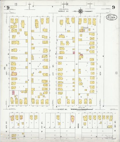 Sanborn Fire Insurance Map from Elyria, Lorain County, Ohio (1925), Sheet #0009 - Complete Map Set gallery image, historic Sanborn map, vintage wall art, Ohio Ohio