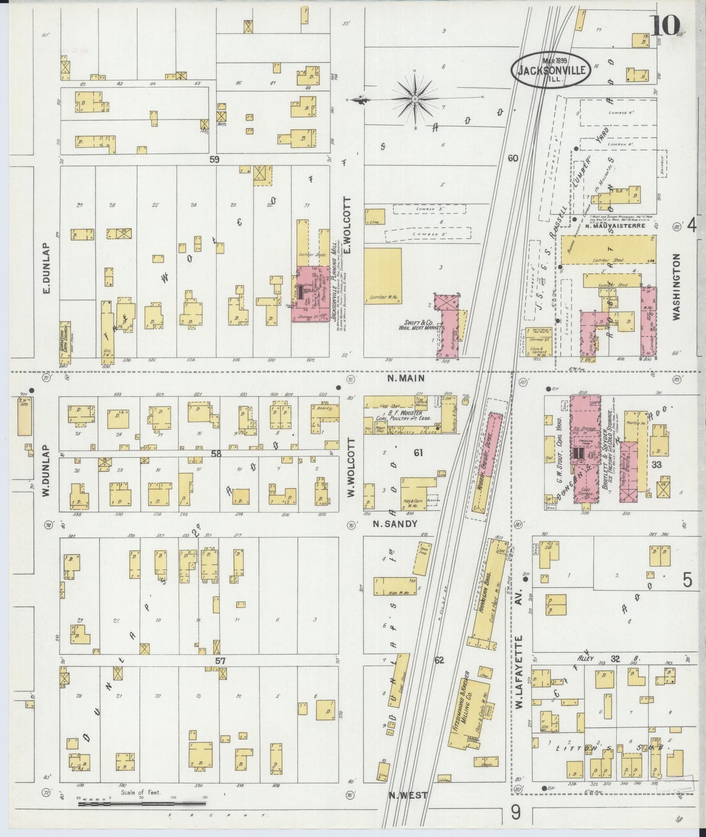 Sanborn Fire Insurance Map from Jacksonville, Morgan County, Illinois (1899), Sheet #0010 - Historic Sanborn Fire Insurance Map Print, vintage old map wall art, antique decor, genealogy gift, Illinois Illinois map