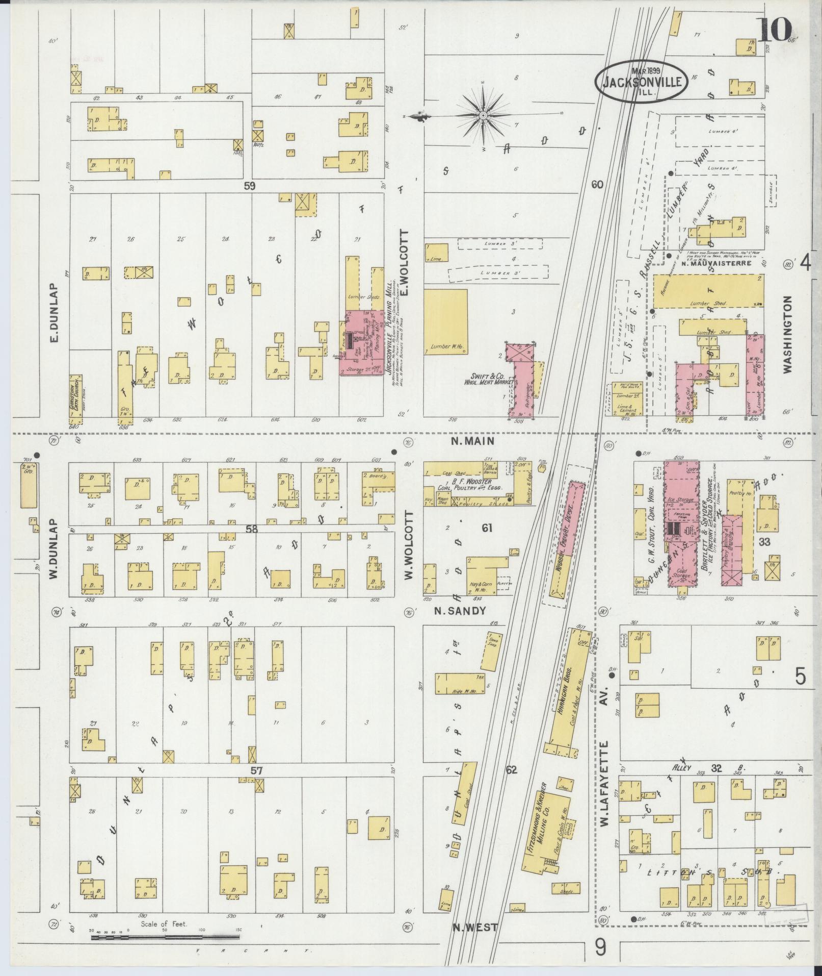Sanborn Fire Insurance Map from Jacksonville, Morgan County, Illinois (1899), Sheet #0010 - Historic Sanborn Fire Insurance Map Print, vintage old map wall art, antique decor, genealogy gift, Illinois Illinois map