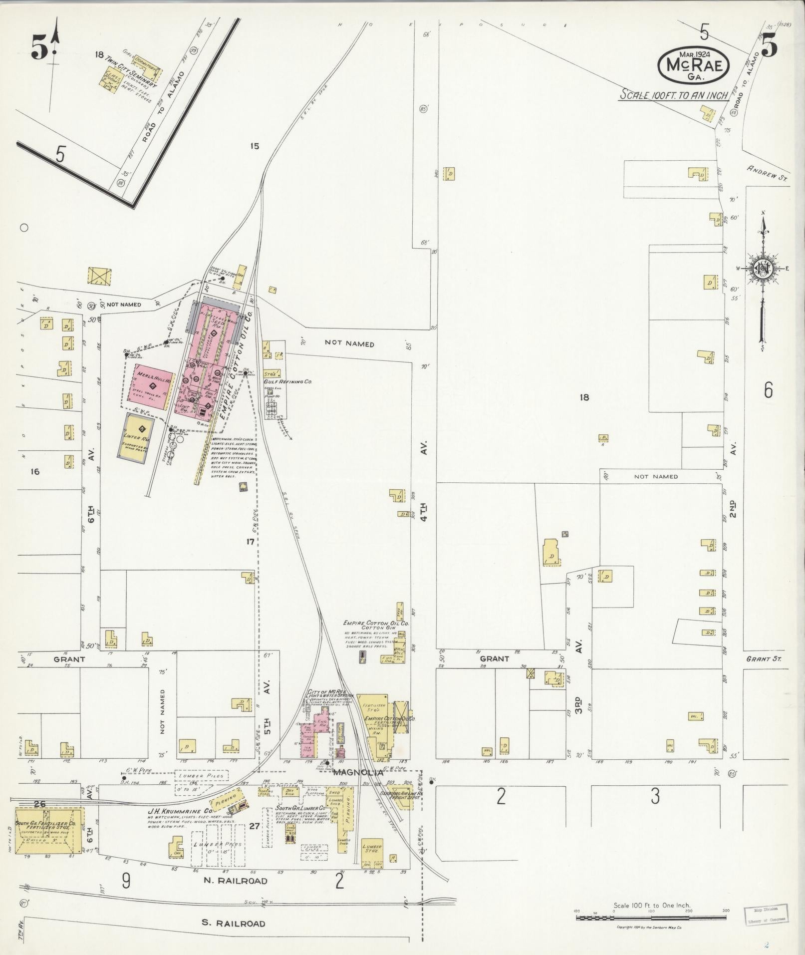 Sanborn Fire Insurance Map from Mcrae, Telfair County, Georgia (1924), Sheet #0005 - Complete Map Set gallery image, historic Sanborn map, vintage wall art, Georgia Georgia