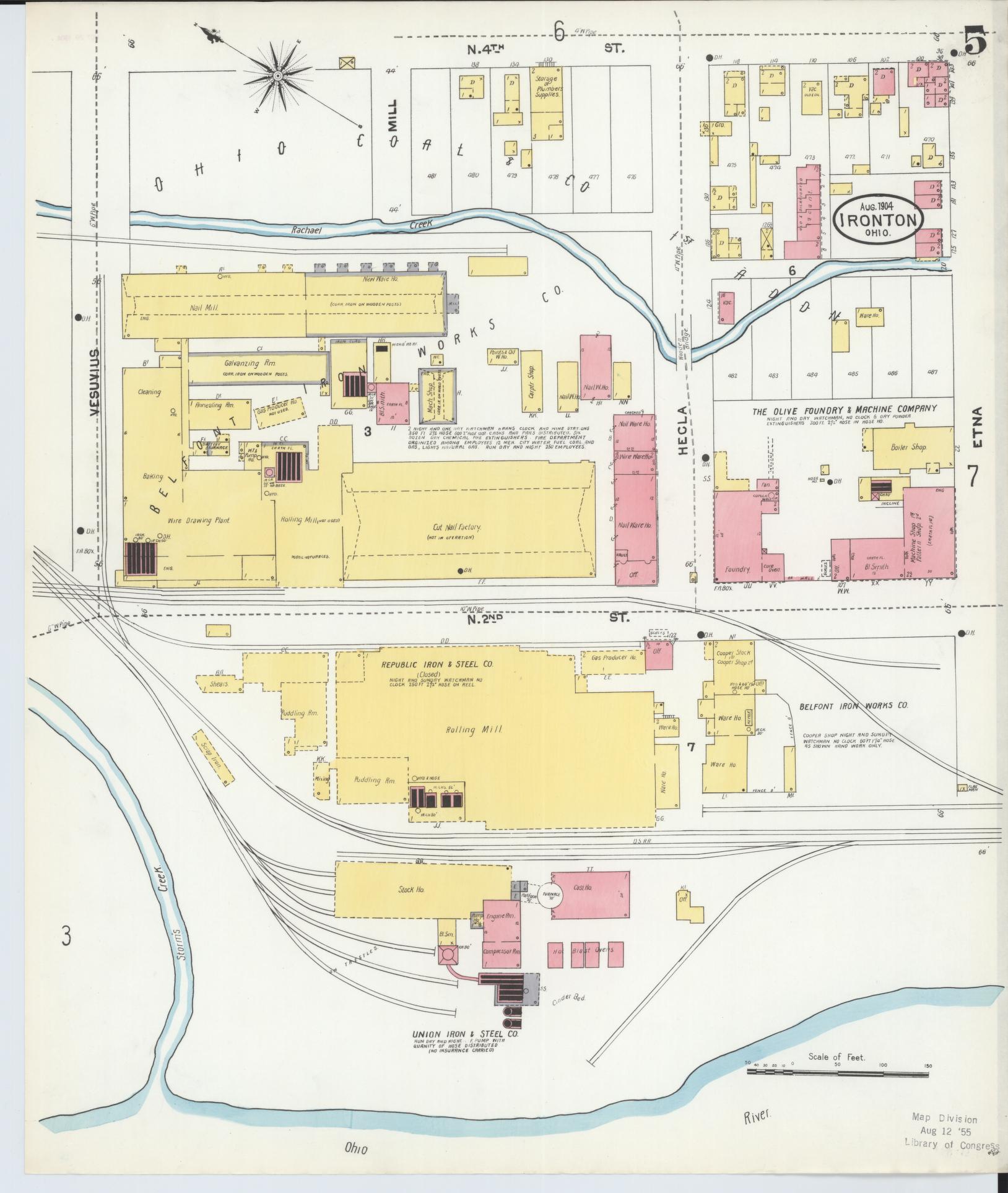 Sanborn Fire Insurance Map from Ironton, Lawrence County, Ohio (1904), Sheet #0005 - Historic Sanborn Fire Insurance Map Print, vintage old map wall art, antique decor, genealogy gift, Ohio Ohio map