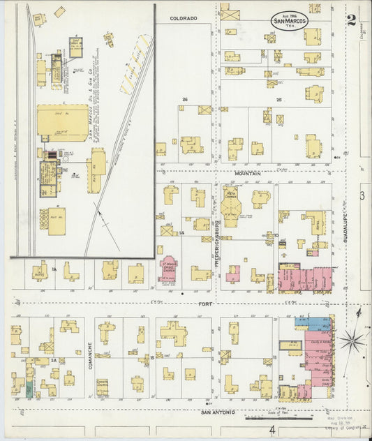 Sanborn Fire Insurance Map from San Marcos, Hays County, Texas (1906), Sheet #0002 - Historic Sanborn Fire Insurance Map Print, vintage old map wall art, antique decor, genealogy gift, Texas Texas map