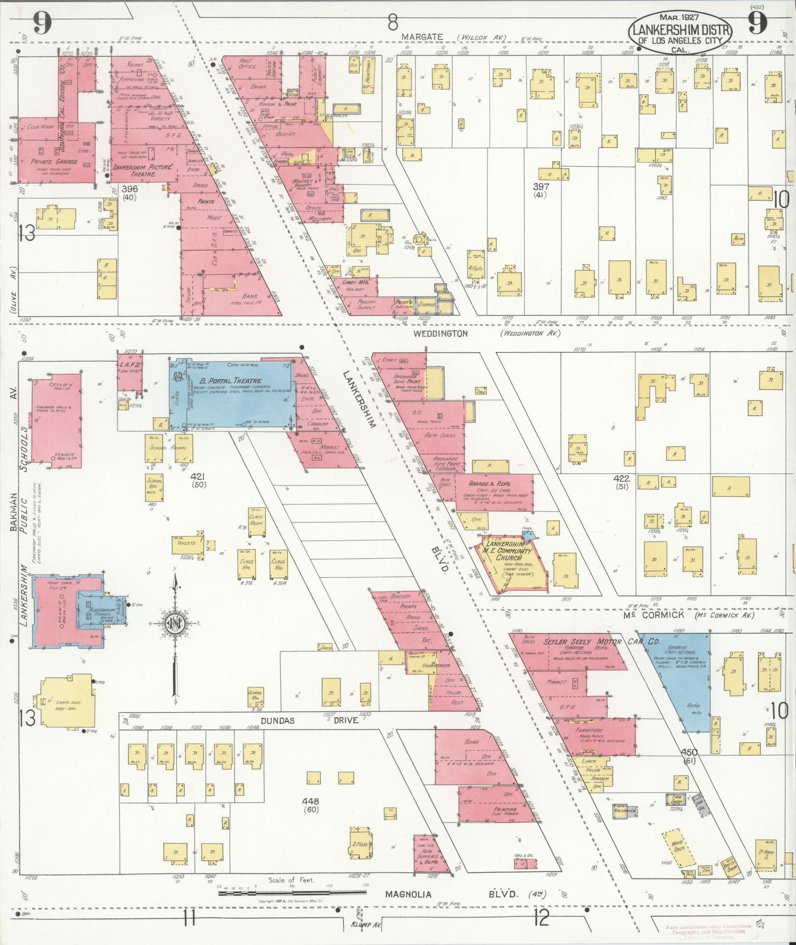 Sanborn Fire Insurance Map from Lankershim, Los Angeles County, California (1927), Sheet #0009 - Historic Sanborn Fire Insurance Map Print, vintage old map wall art, antique decor, genealogy gift, California California map